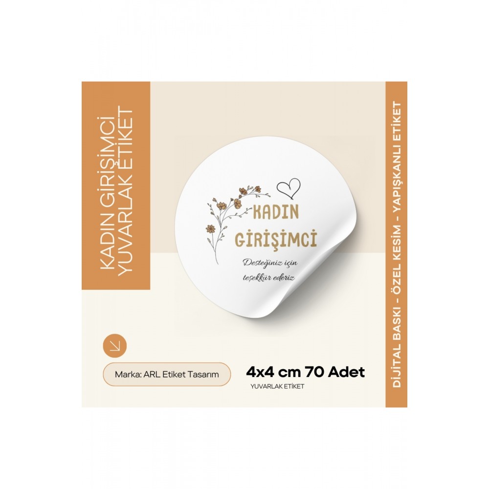 Kadın Girişimci Teşekkür Etiketi 4x4 cm 70 Adet - ARL Etiket Tasarım