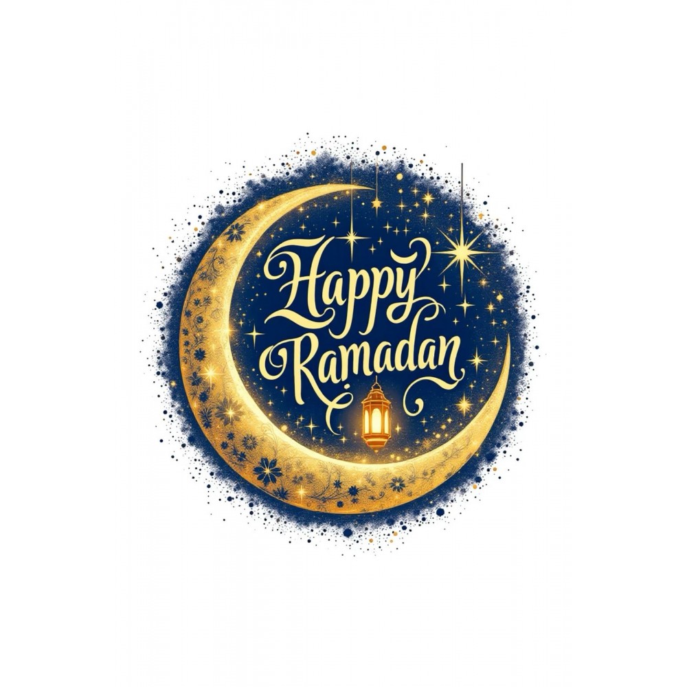 Happy Ramadan yazılı Yuvarlak Yapışkanlı Etiket 4x4 cm 70 Adet