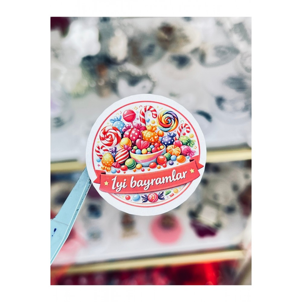 İyi Bayramlar Etiketi 4x4 cm – 70 Adet | Yuvarlak Yapışkanlı Dijital Baskı Sticker