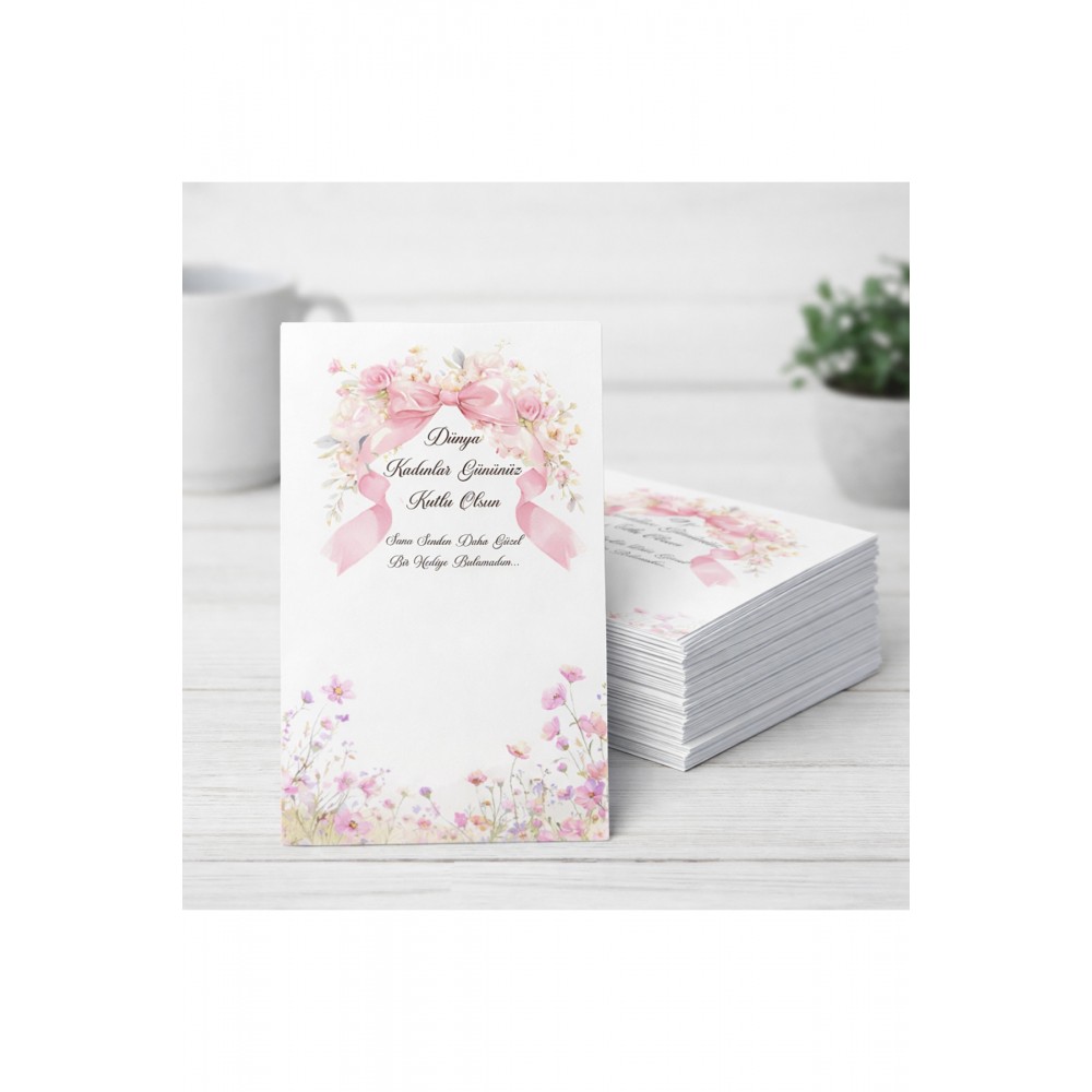 Kadınlar Günü Hediyelik yuvarlak Ayna Kartı Pembe 8x15 cm 50 Adet