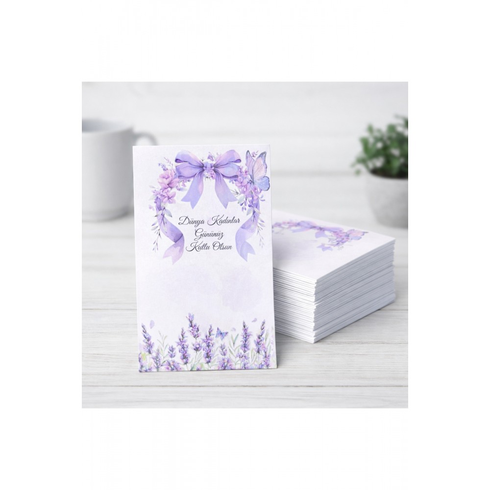 Kadınlar Günü Hediyelik yuvarlak Ayna Kartı Mor Renk 8x15 cm 50 Adet