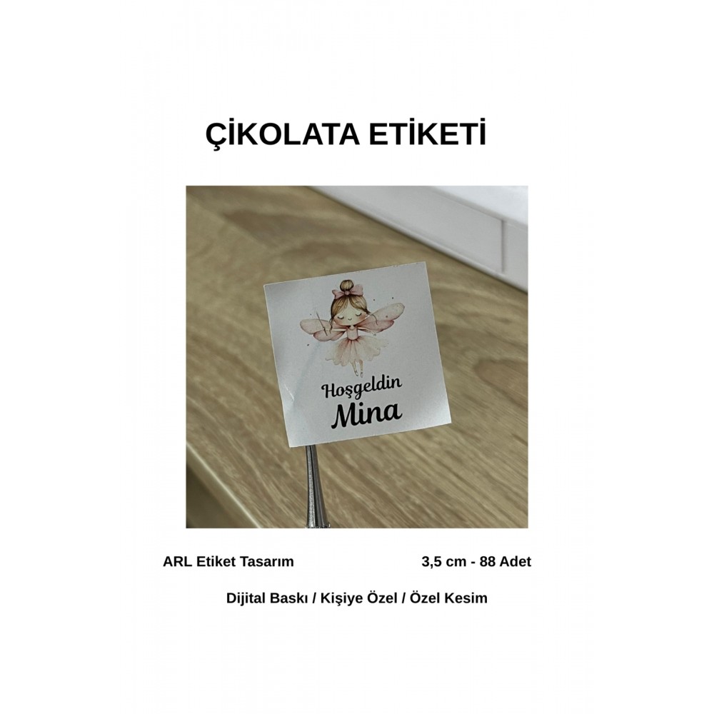 Yenidoğan Peri Kız Çikolata Etiketi 3,5x3,5 cm 88 Adet -Arl Etiket Tasarım