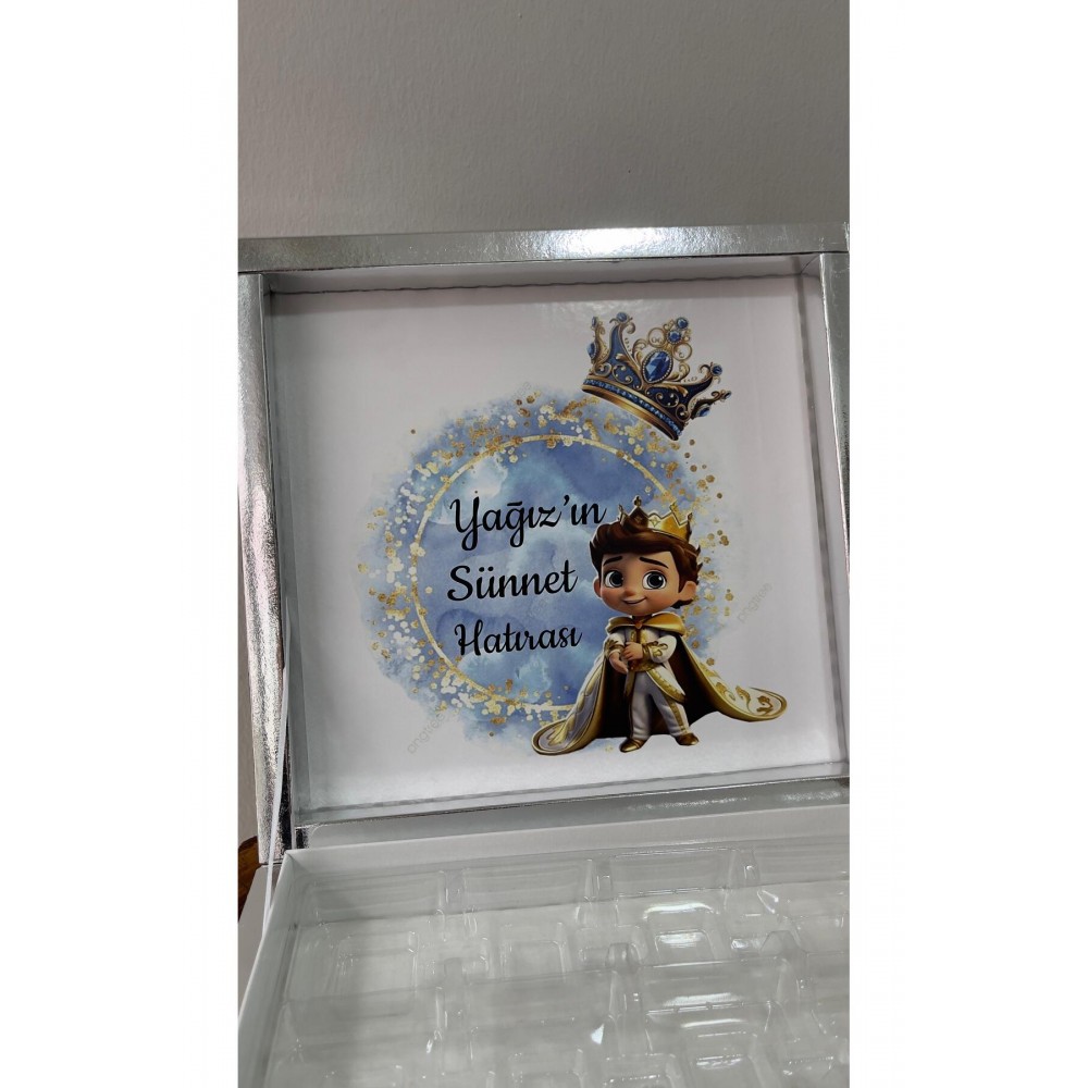 Sünnet Hatırası Prens Model Kare Kutu Kapak Etiketi 1 Adet - Arl Etiket Tasarım