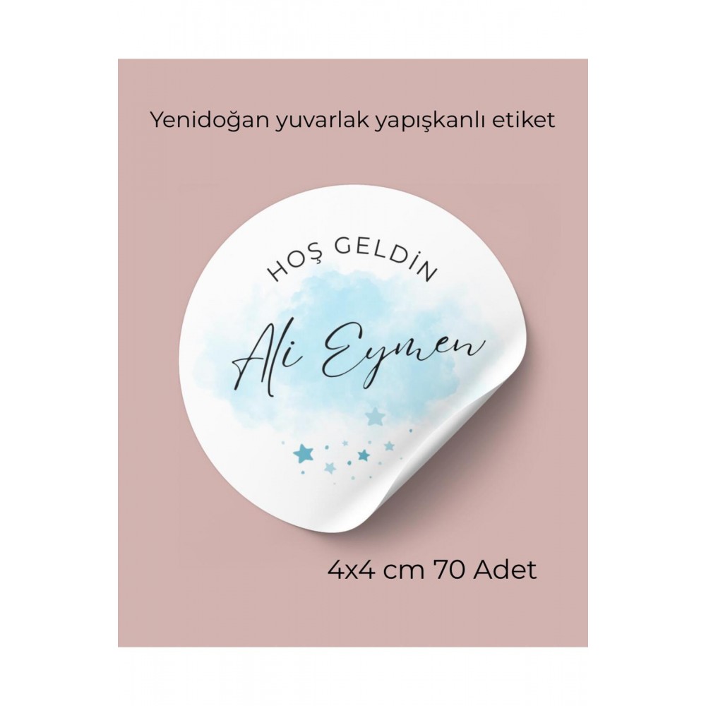 Yenidoğan Yuvarlak Yapışkanlı Etiket 4x4 cm 70 Adet -Arl Etiket Tasarım