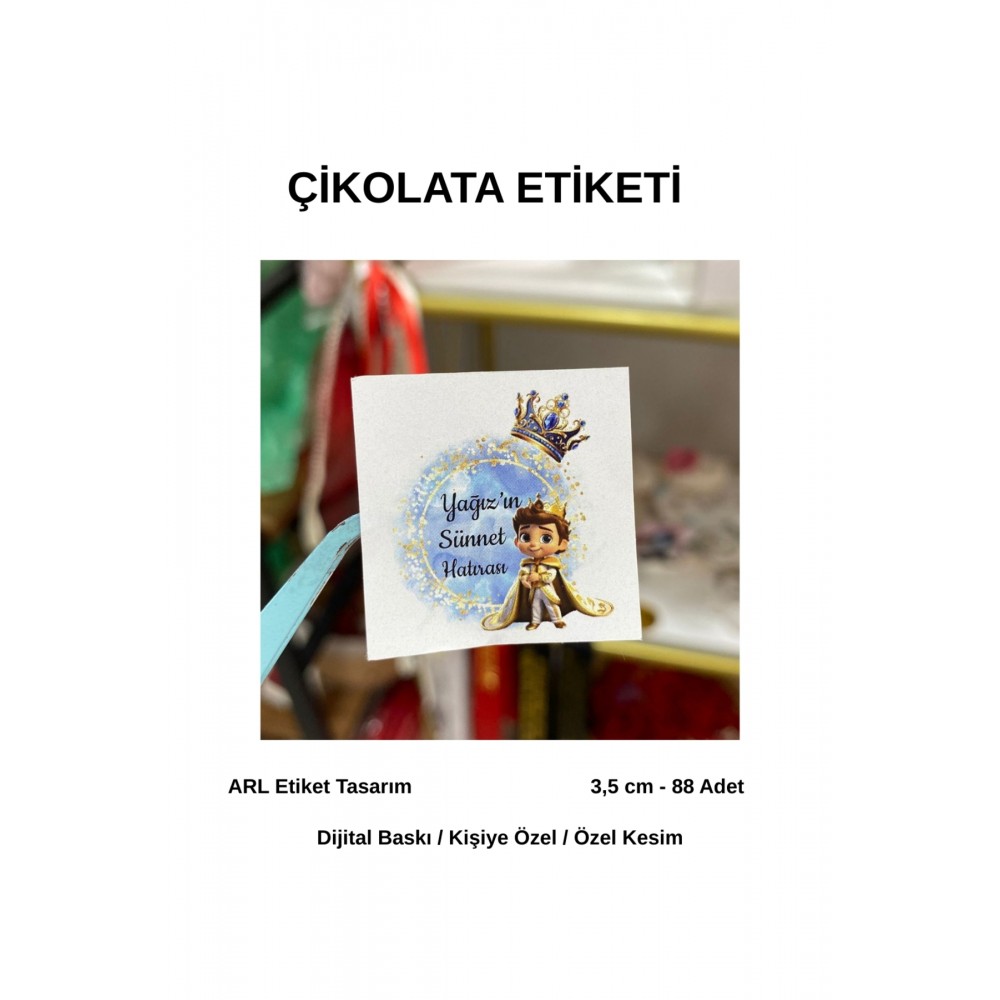 Sünnet Hatırası Prens Model Çikolata Etiketi 35mm 88 Adet - Arl Etiket Tasarım