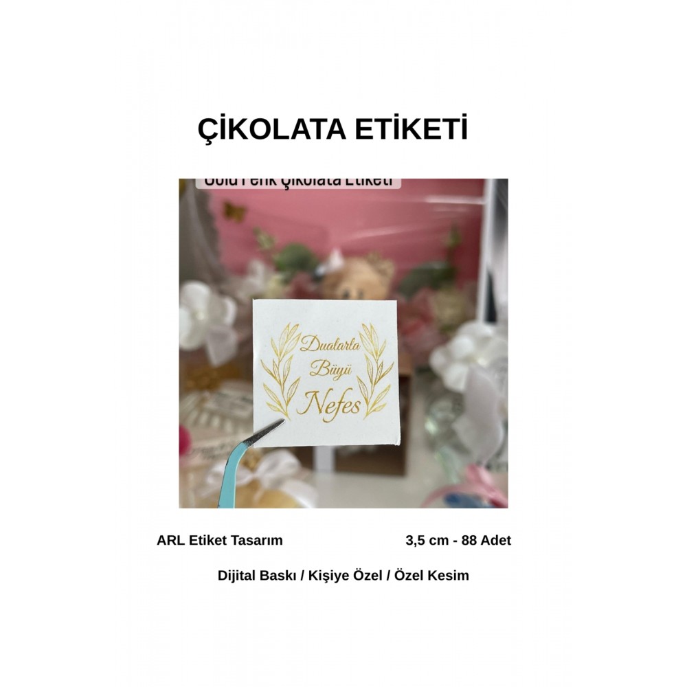 İsme Özel Gold Renk Dualarla Büyü Yazılı Çikolata Etiketi 3,5 cm 88 Adet - Arl Etiket Tasarım