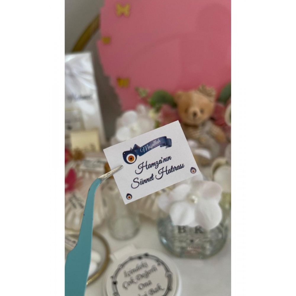 Sünnet Hatırası Nazar Boncuklu Çikolata Etiketi 4x2,5 cm 108 Adet - Arl Etiket Tasarım