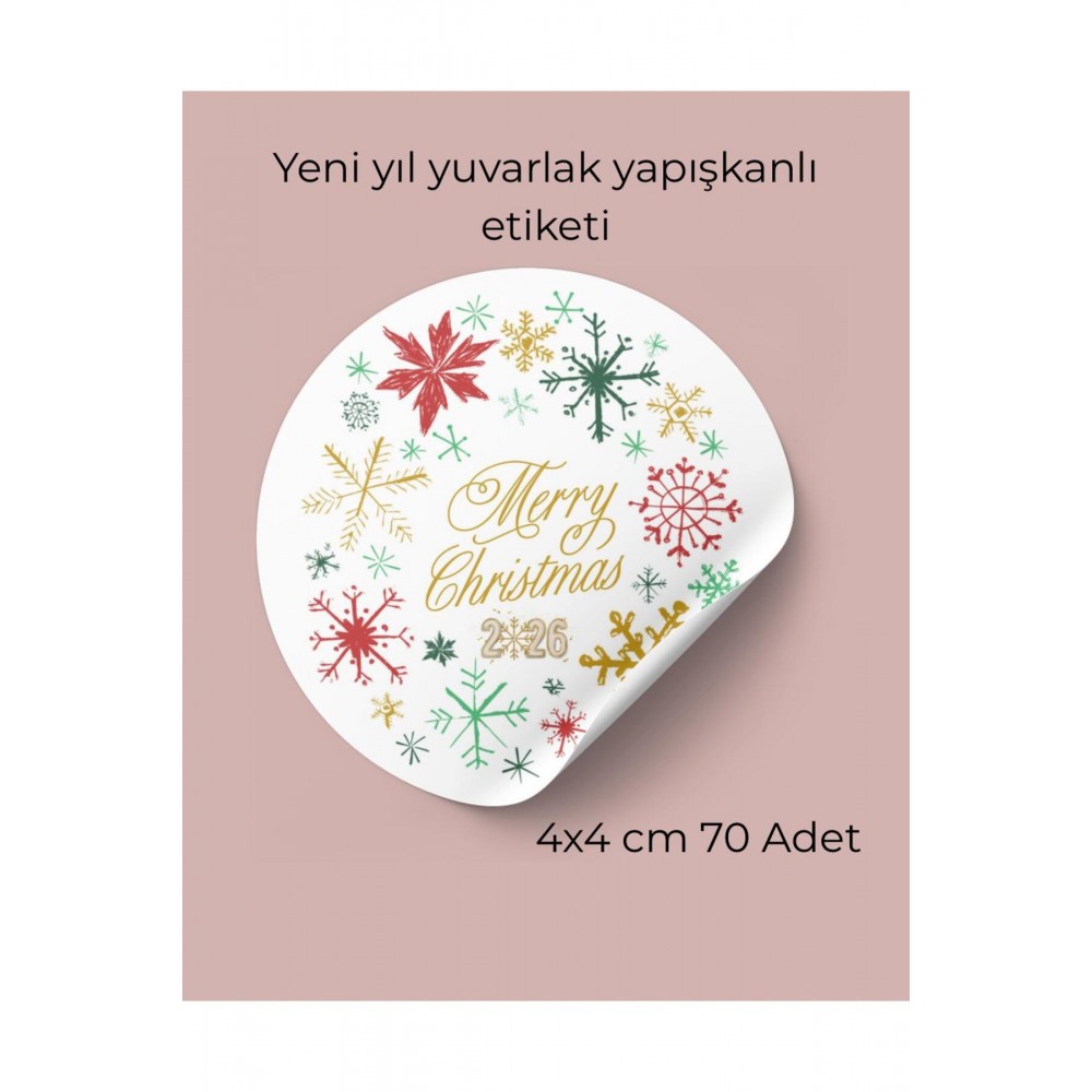Mutlu Yıllar Yeni Yıl Yuvarlak Yapışkanlı Etiket 4x4 cm 70 Adet - Arl Etiket Tasarım