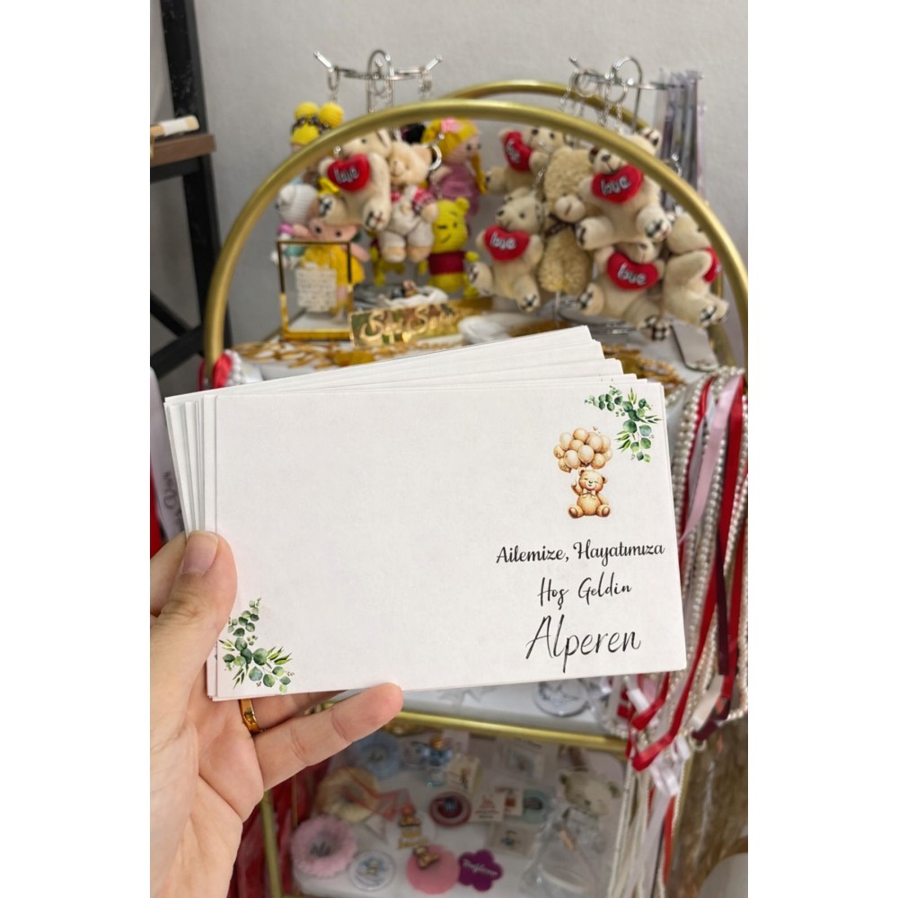 Yenidoğan Hediyelik ve Anahtarlık Kartı Ayıcıklı 9x15 cm 50 Adet