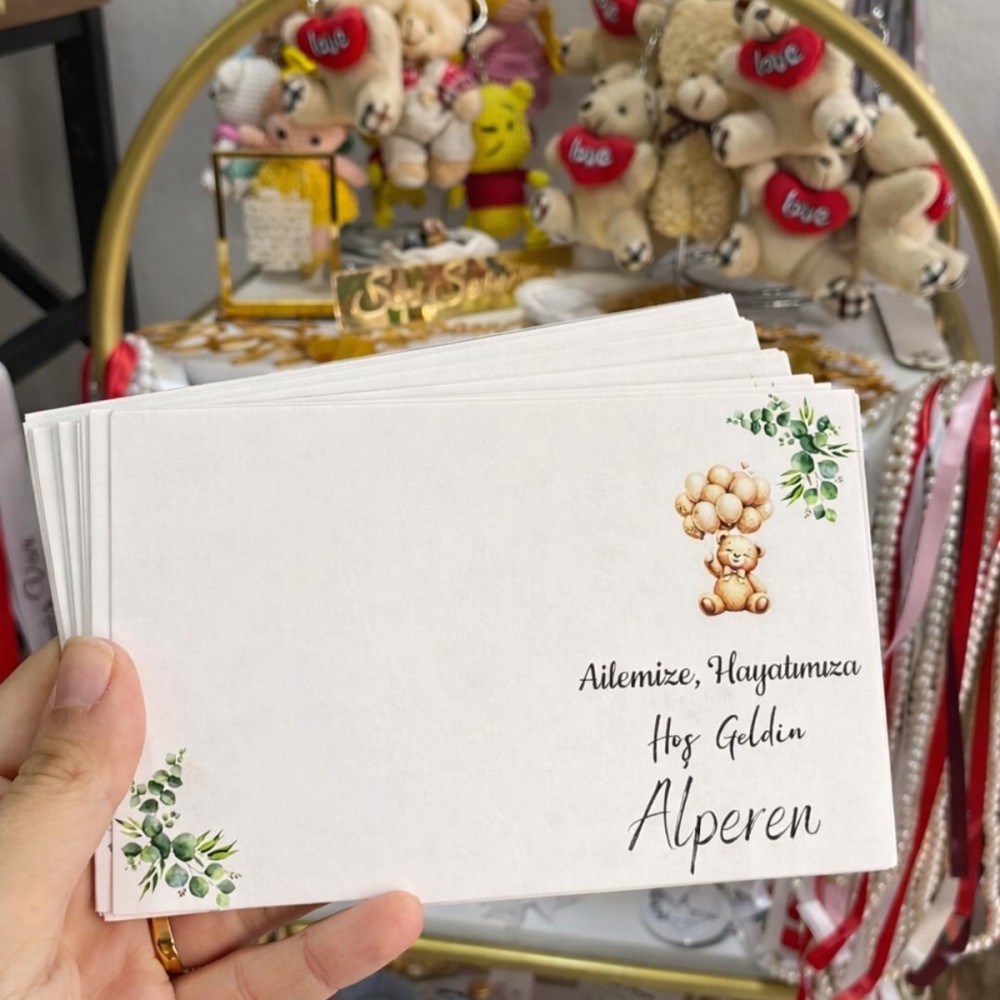 Yenidoğan Hediyelik ve Anahtarlık Kartı Ayıcıklı 9x15 cm 50 Adet