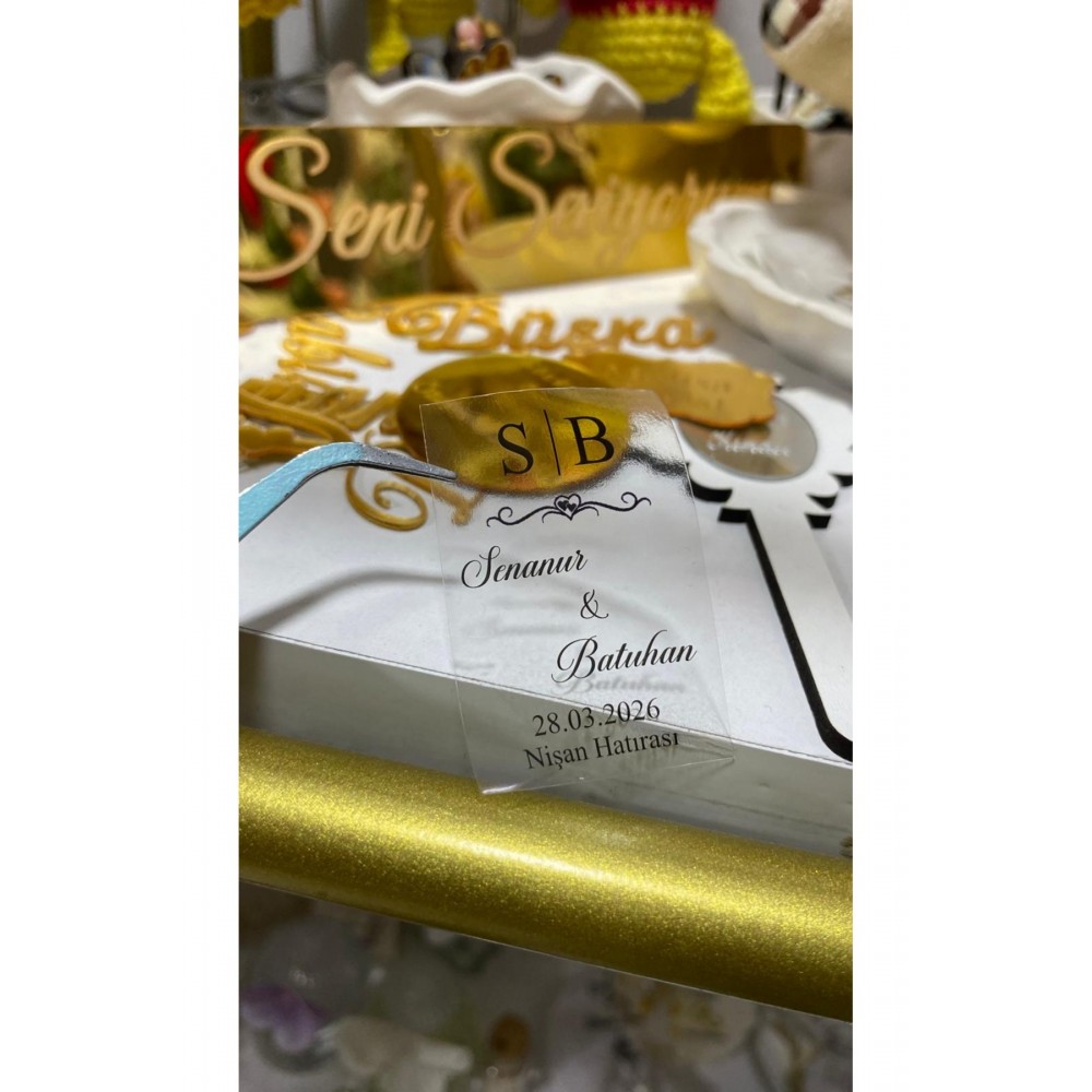 Şeffaf Etiket Söz, Kına, Nişan, Düğün 3x5 cm 42 Adet - arl etiket tasarım