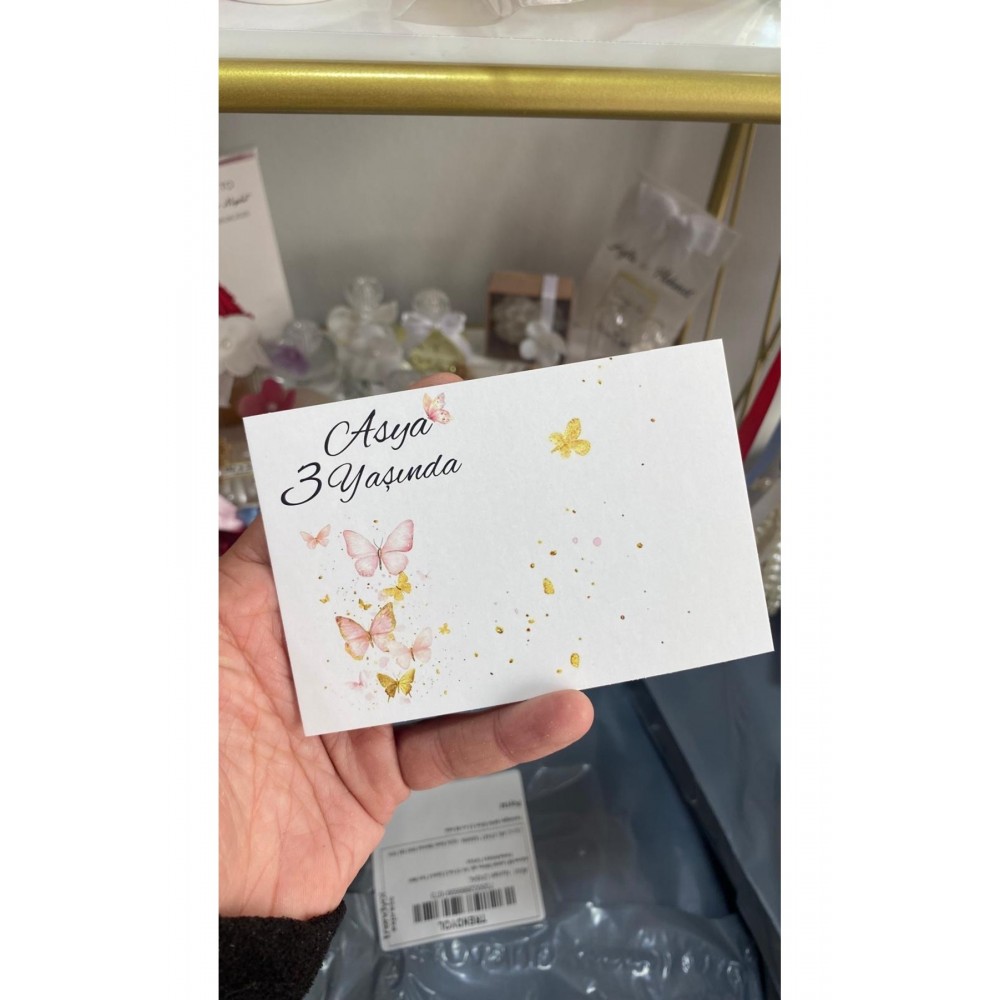 Kelebekli Doğum Günü Hediyelik Kartı 9x15 cm 50 Adet - Arletikettasarim