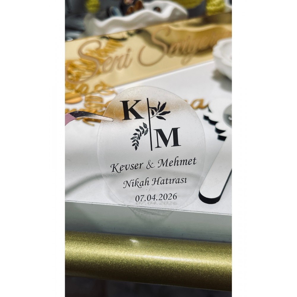 Söz, Kına, Nişan, Düğün Şeffaf Pleksi, Epoksi Etiketi 4x5 cm 52 Adet