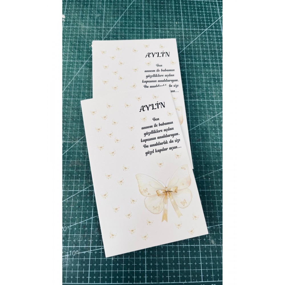 Anahtarlık Ve Hediyelik Kartı Kelebekli Model 9x15 cm 50 Adet