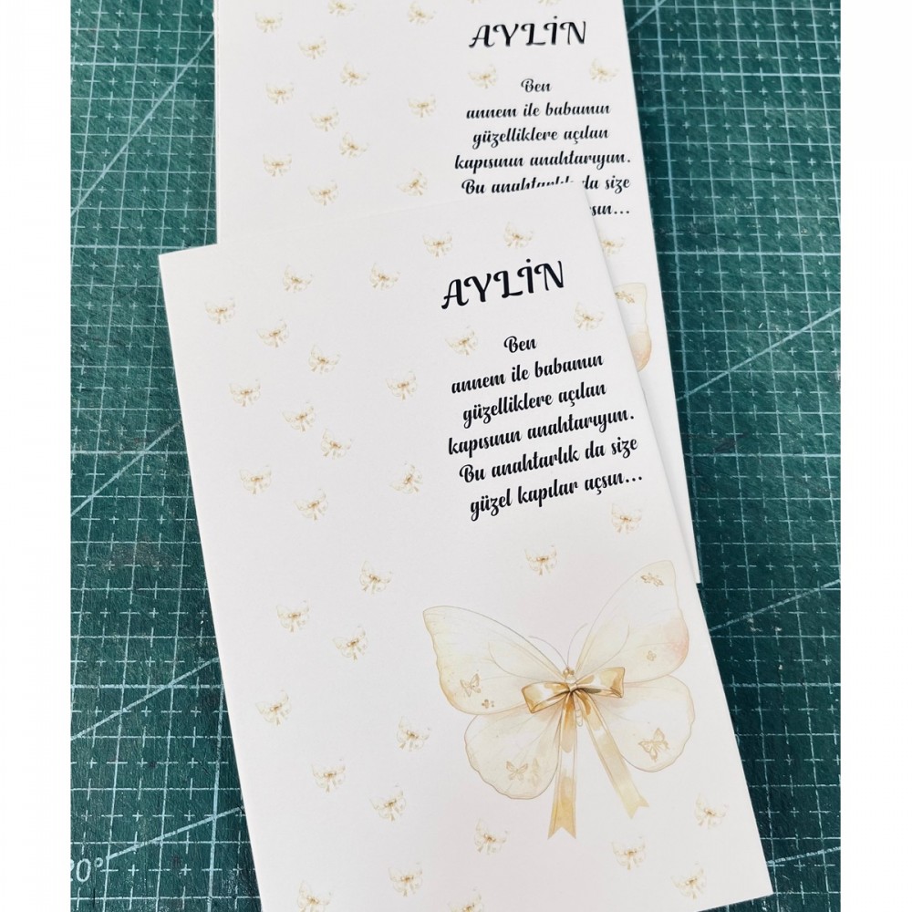 Anahtarlık Ve Hediyelik Kartı Kelebekli Model 9x15 cm 50 Adet