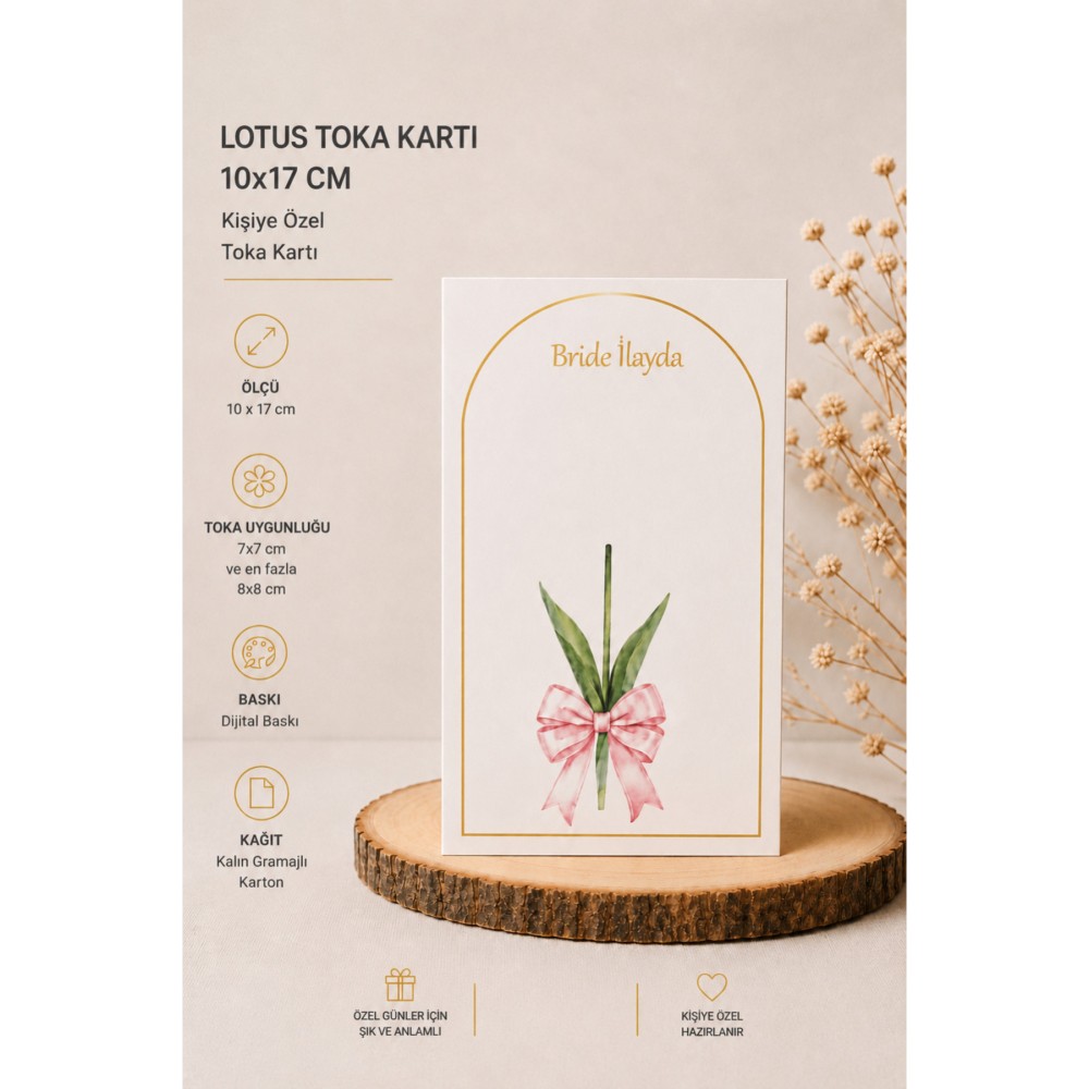Lotus Toka Kartı Pembe Kurdeleli 10x17 cm 49 Adet - Arletikettasarım